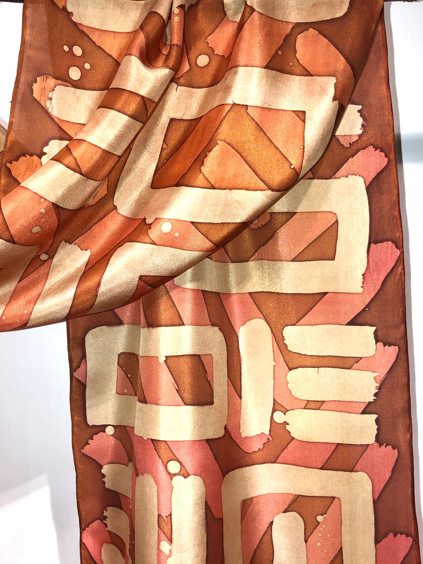 “Rusty Glyphs” - Hand-dyed Silk Scarf - $125