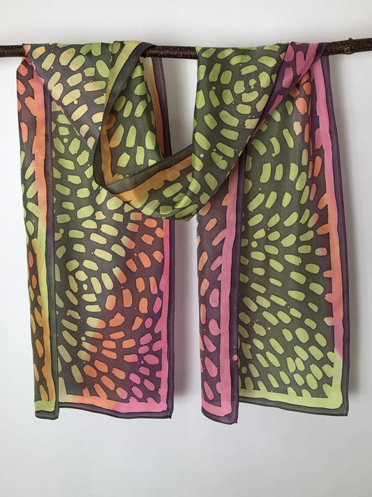 “Spring Currents" - Hand-dyed Silk Scarf - $120