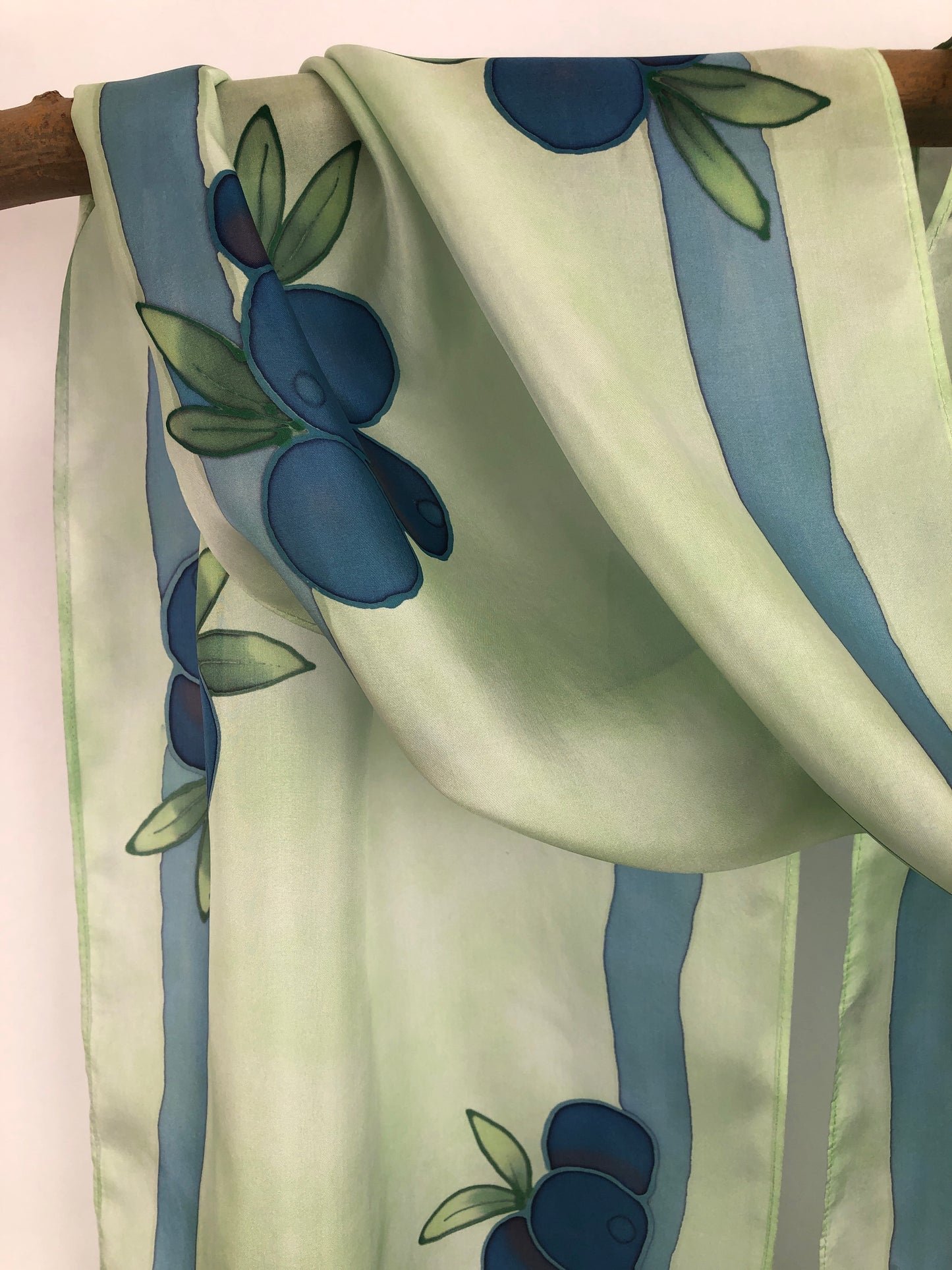 "Maine Blueberries on Green" - Hand-dyed Silk Scarf - $125