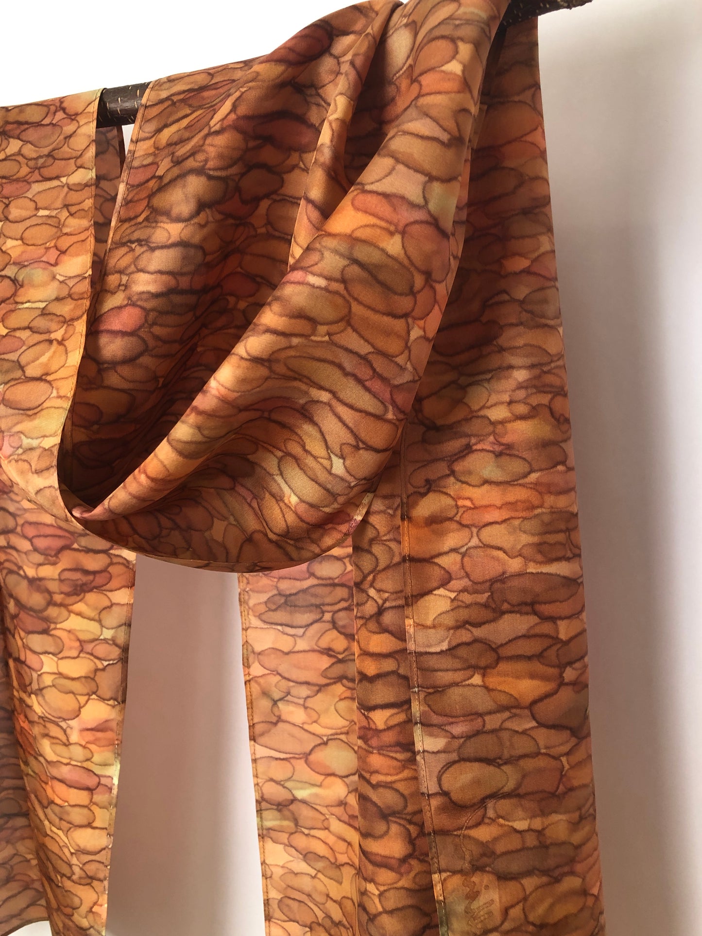 “Autumn Woods Trail - v2 - Hand-dyed Silk Scarf - $120