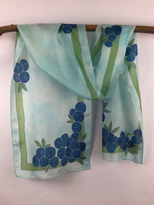 “Wild Maine Blueberries v3” -  Hand-dyed Silk Scarf - $125