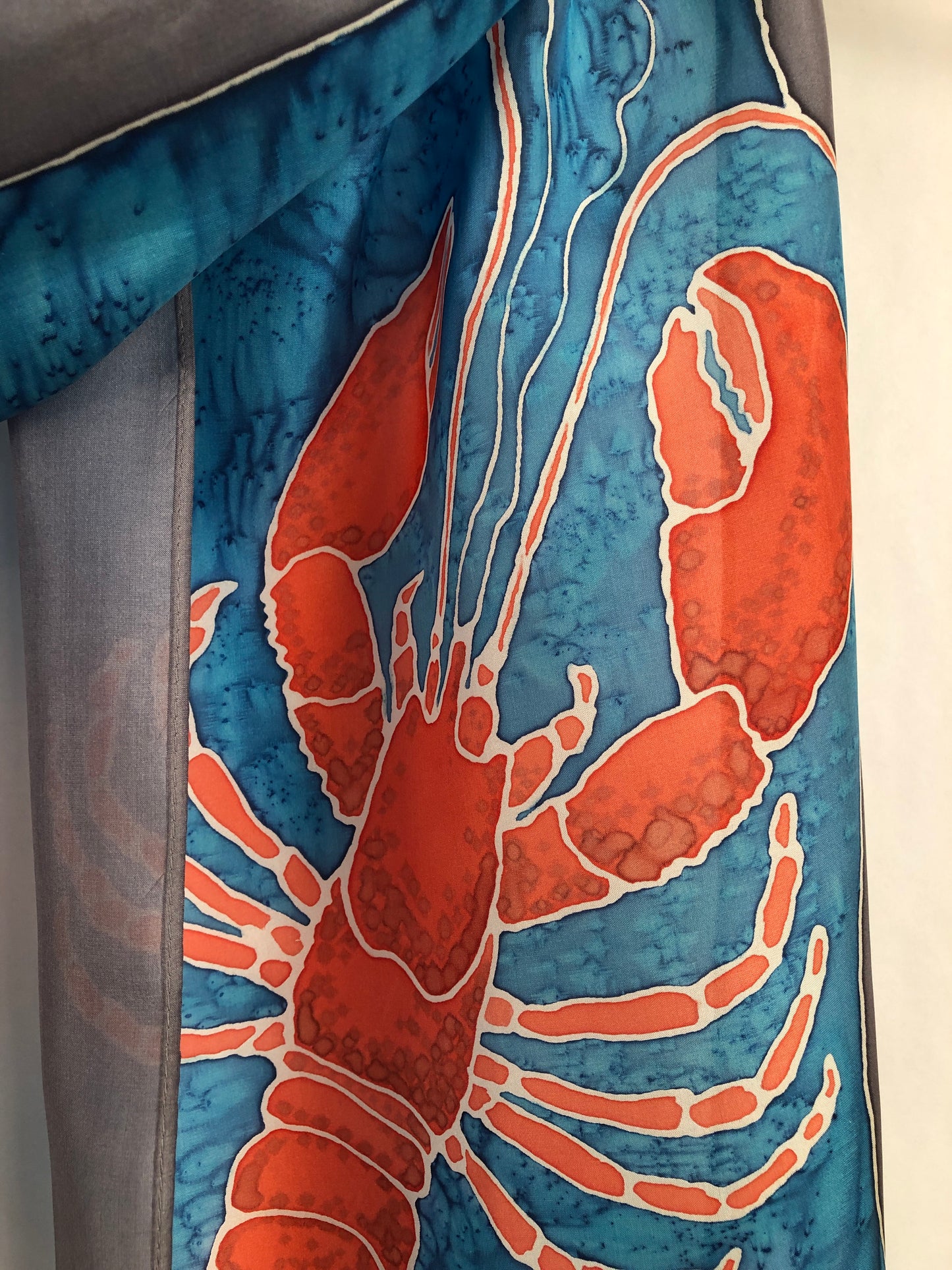 "Love Maine Lobster v1" - Hand-dyed Silk Scarf - $130