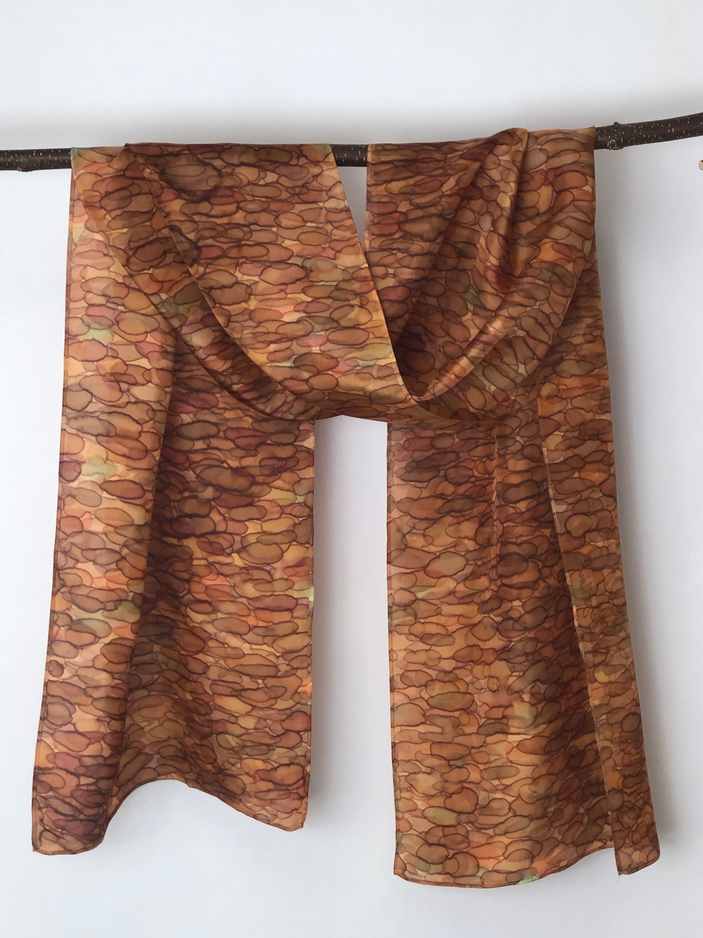 “Autumn Woods Trail - v2 - Hand-dyed Silk Scarf - $120