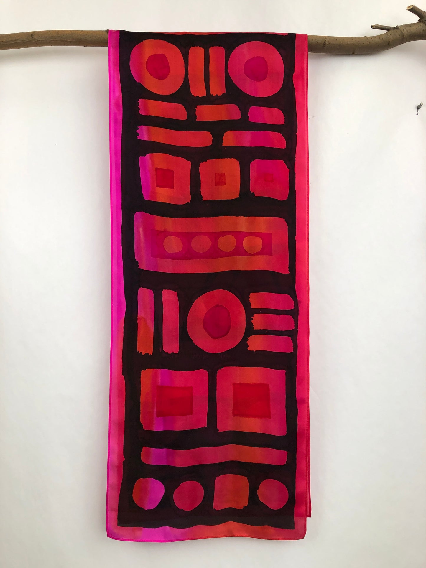 “Red Glyphs v2” - Hand-dyed Silk Scarf - $125
