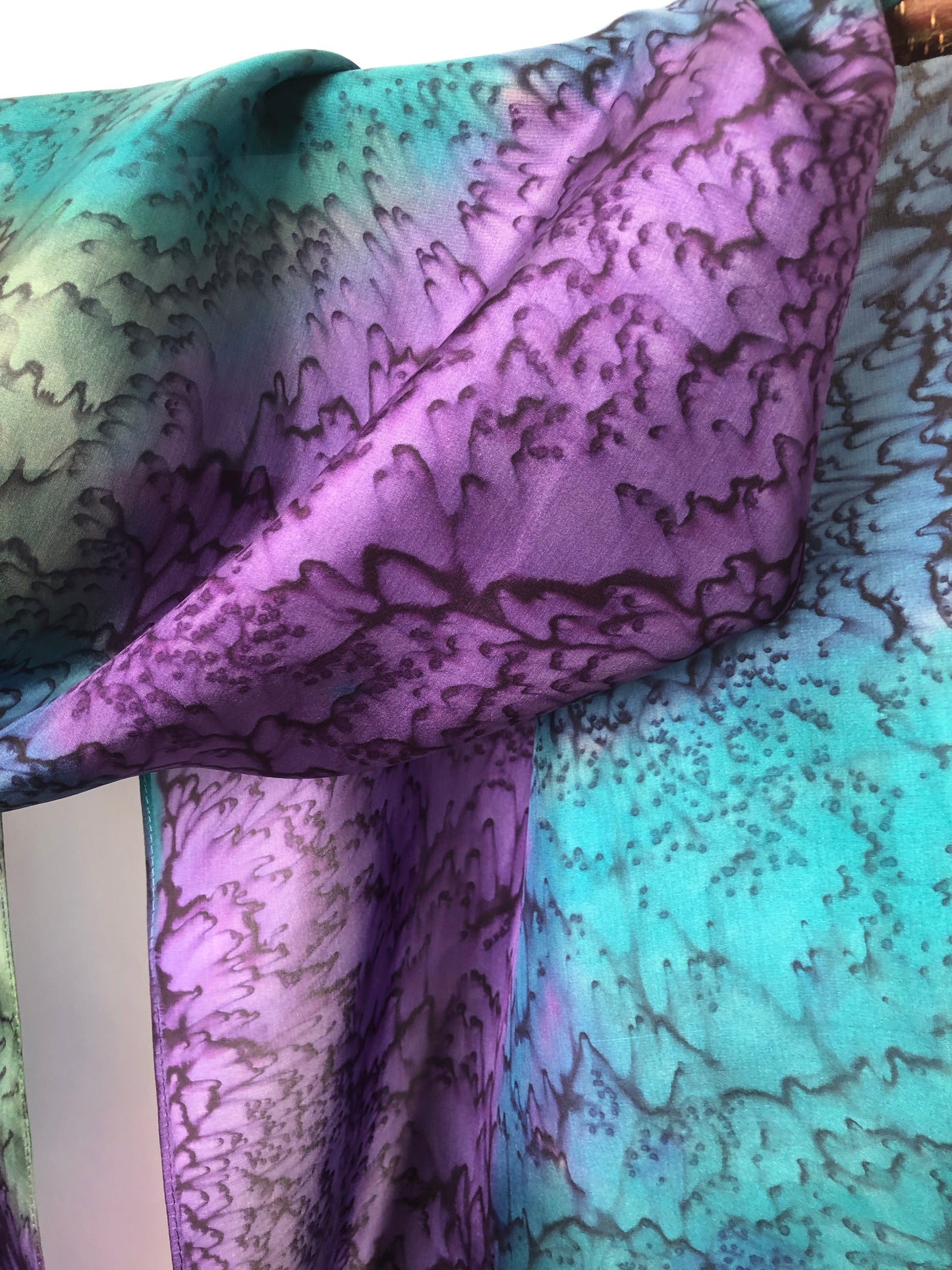 “Purple and Green Mermaid" - Hand-dyed Silk Scarf - $115