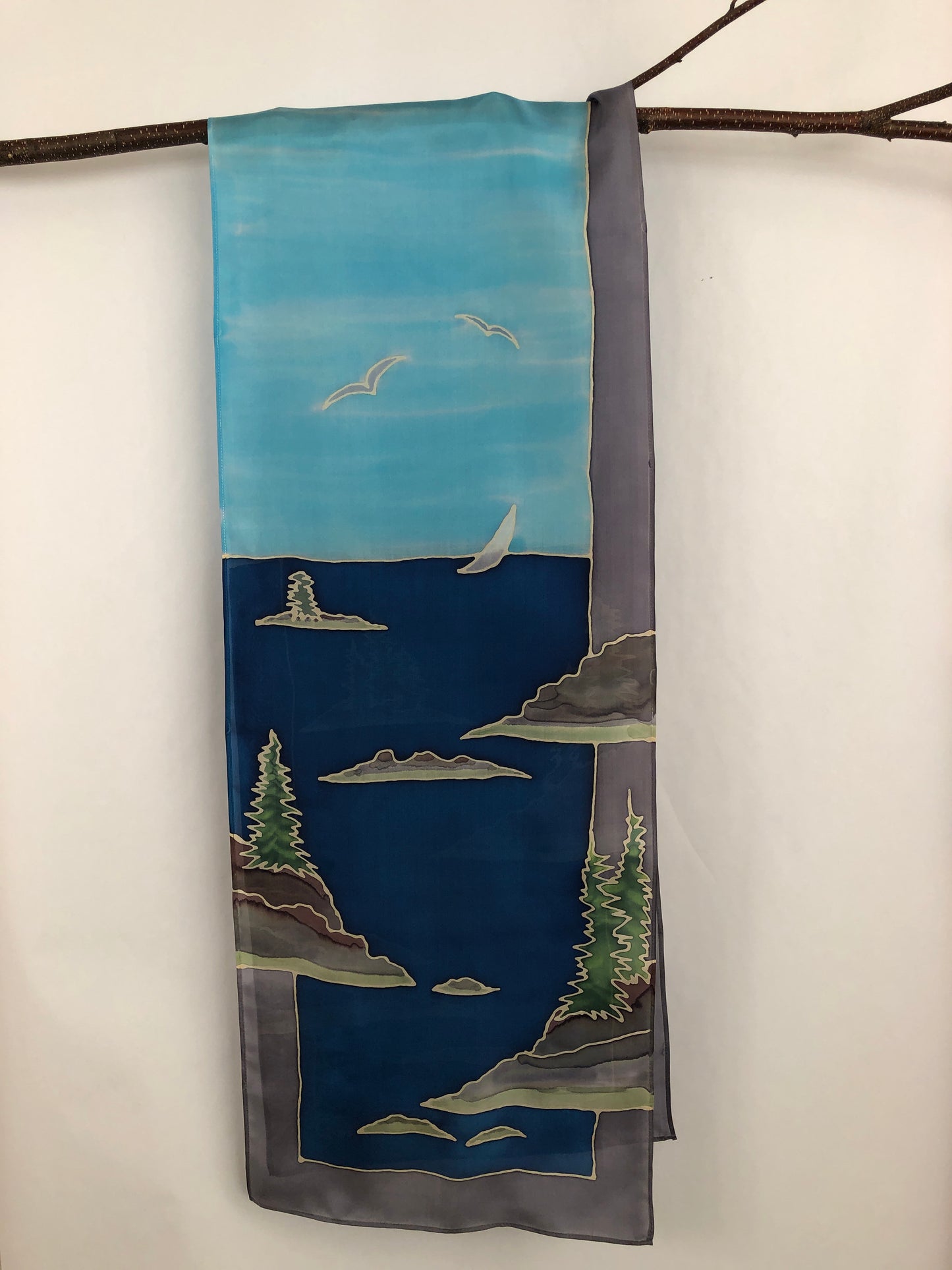 "Coastal Maine Scene v1” - Hand-dyed Silk Scarf - $130
