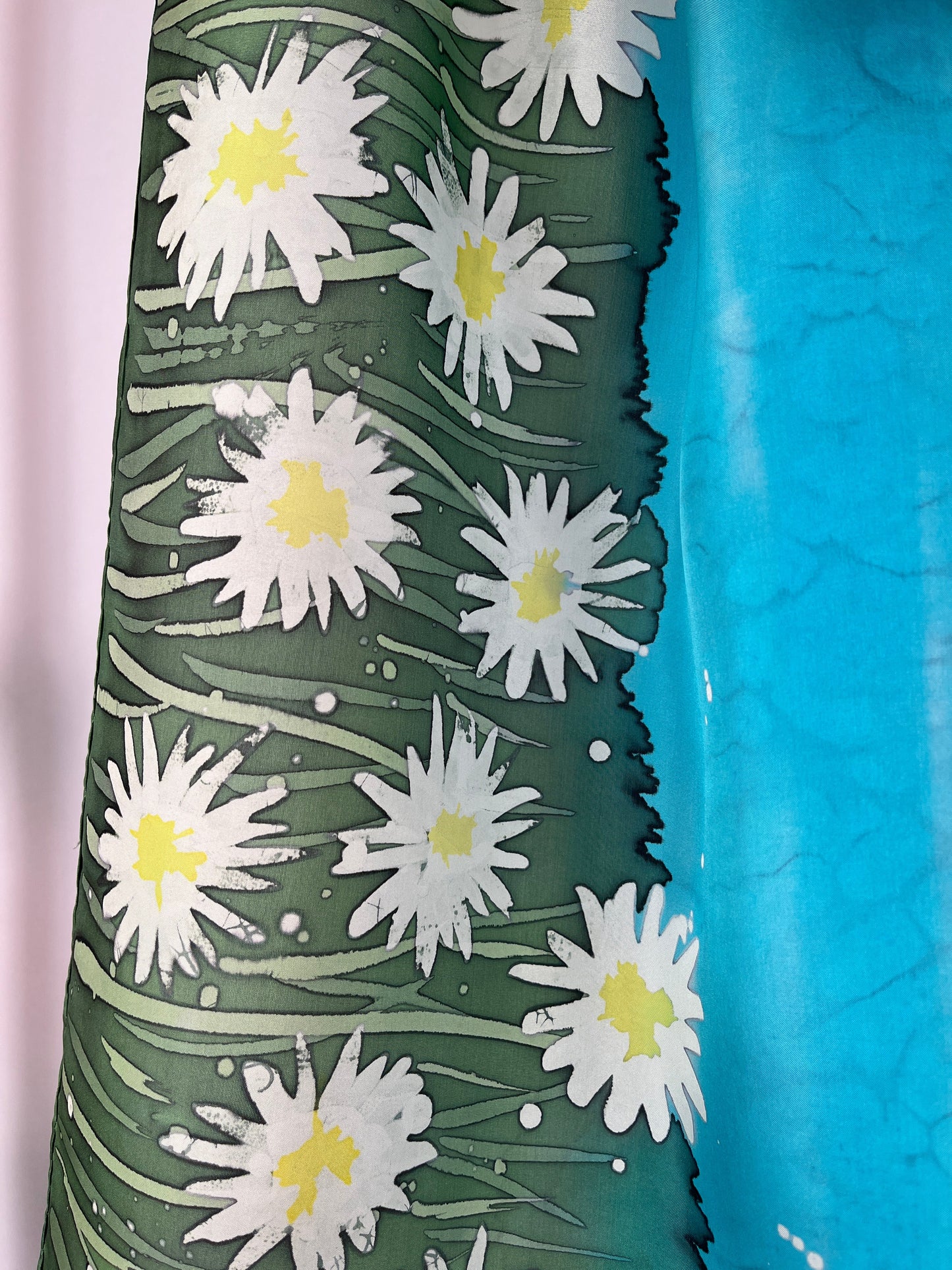 “Field of Daisies” - Hand-dyed Silk Scarf - $135