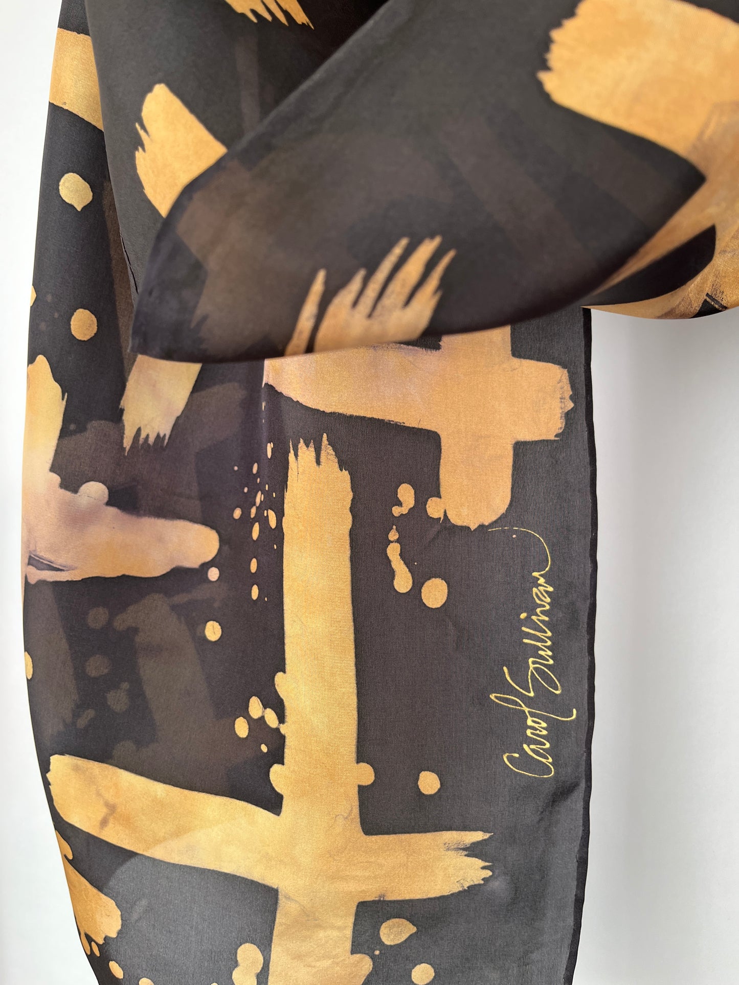 “Gold Glyphs” - Hand-dyed Silk Scarf - $110