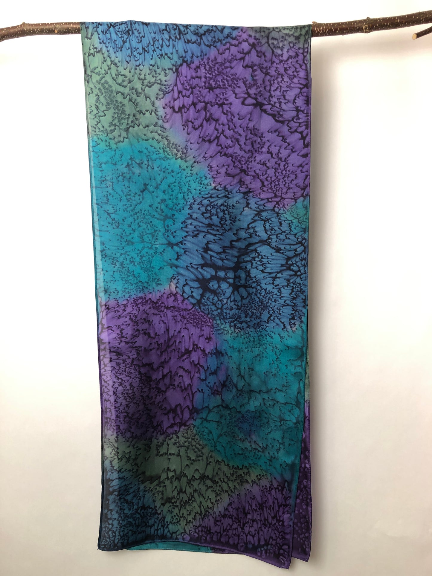 “Purple and Green Mermaid" - Hand-dyed Silk Scarf - $115