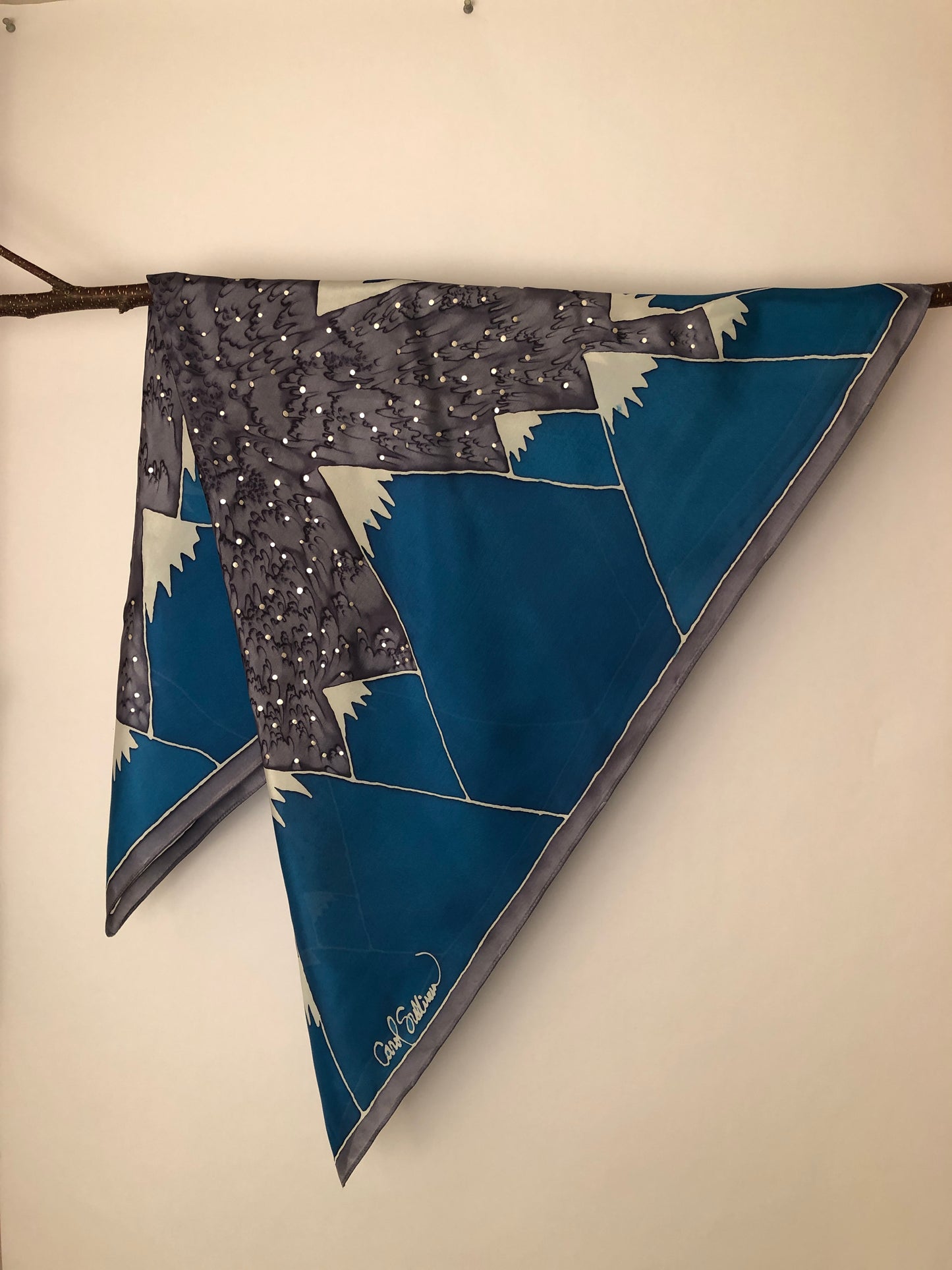 “Crown of Winter - 35” Square” - Hand-dyed Silk Scarf - $125