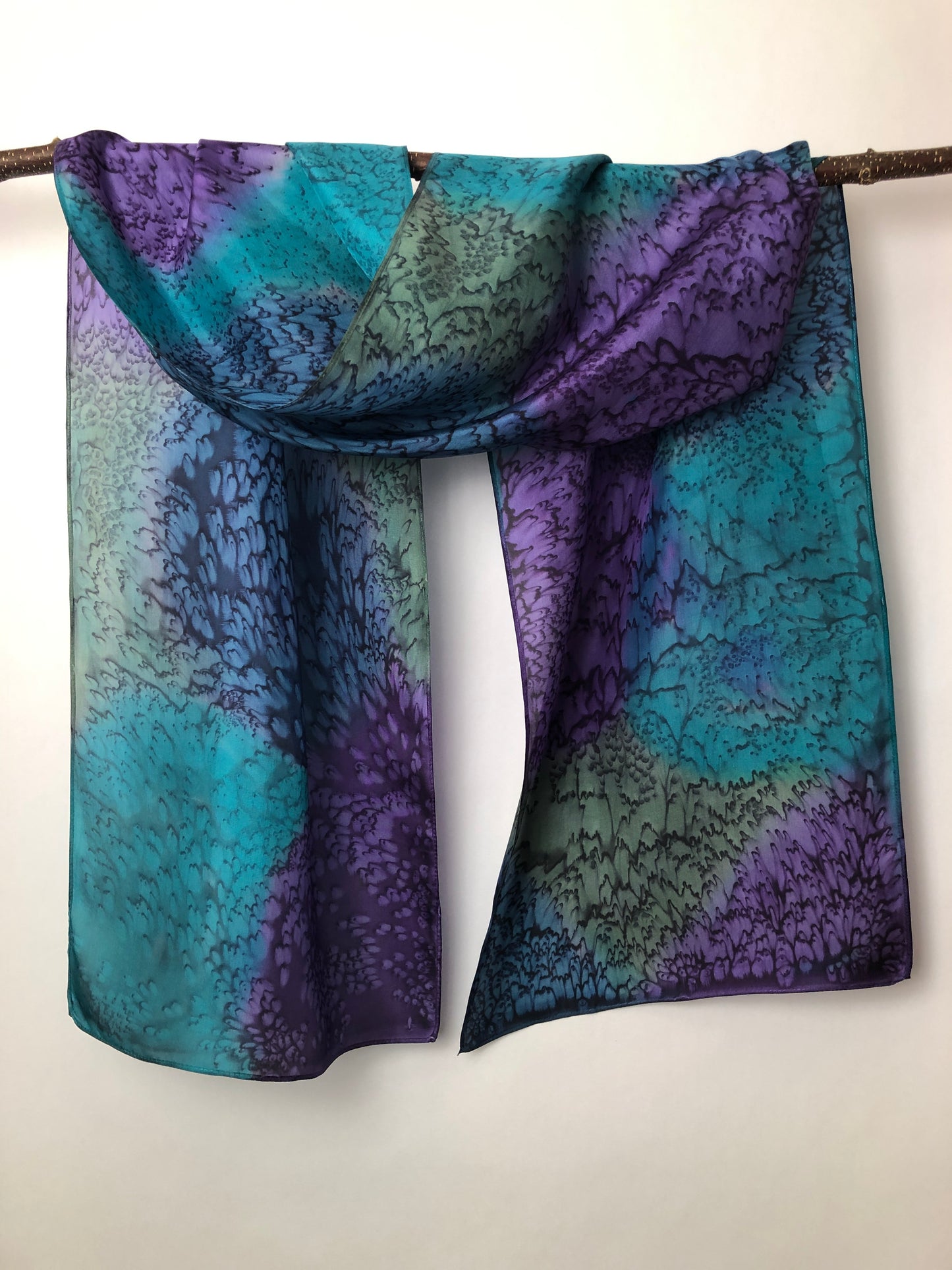 “Purple and Green Mermaid" - Hand-dyed Silk Scarf - $115