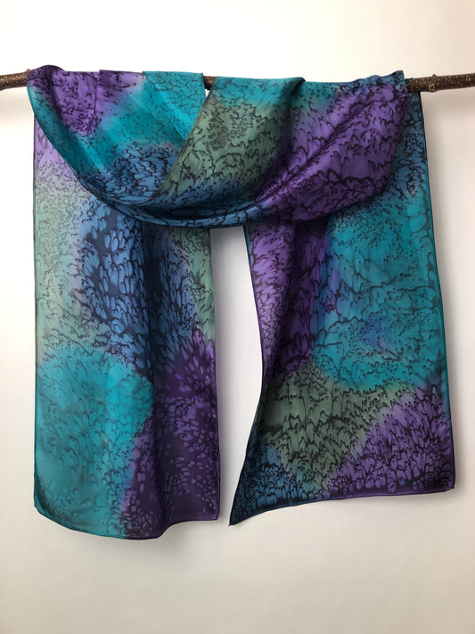 “Purple and Green Mermaid" - Hand-dyed Silk Scarf - $115