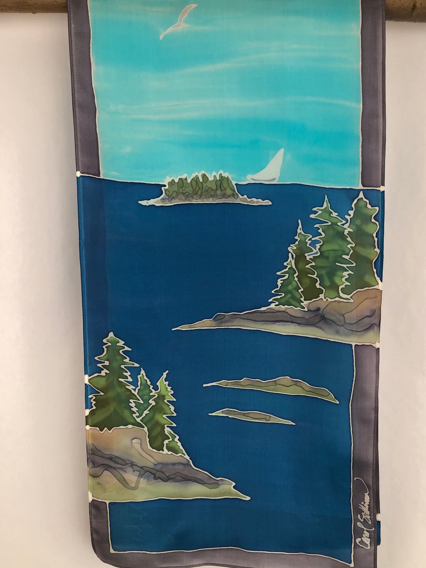 “Maine Coastal Scene v2.0 - Hand-dyed Silk Wall Hanging  - $150