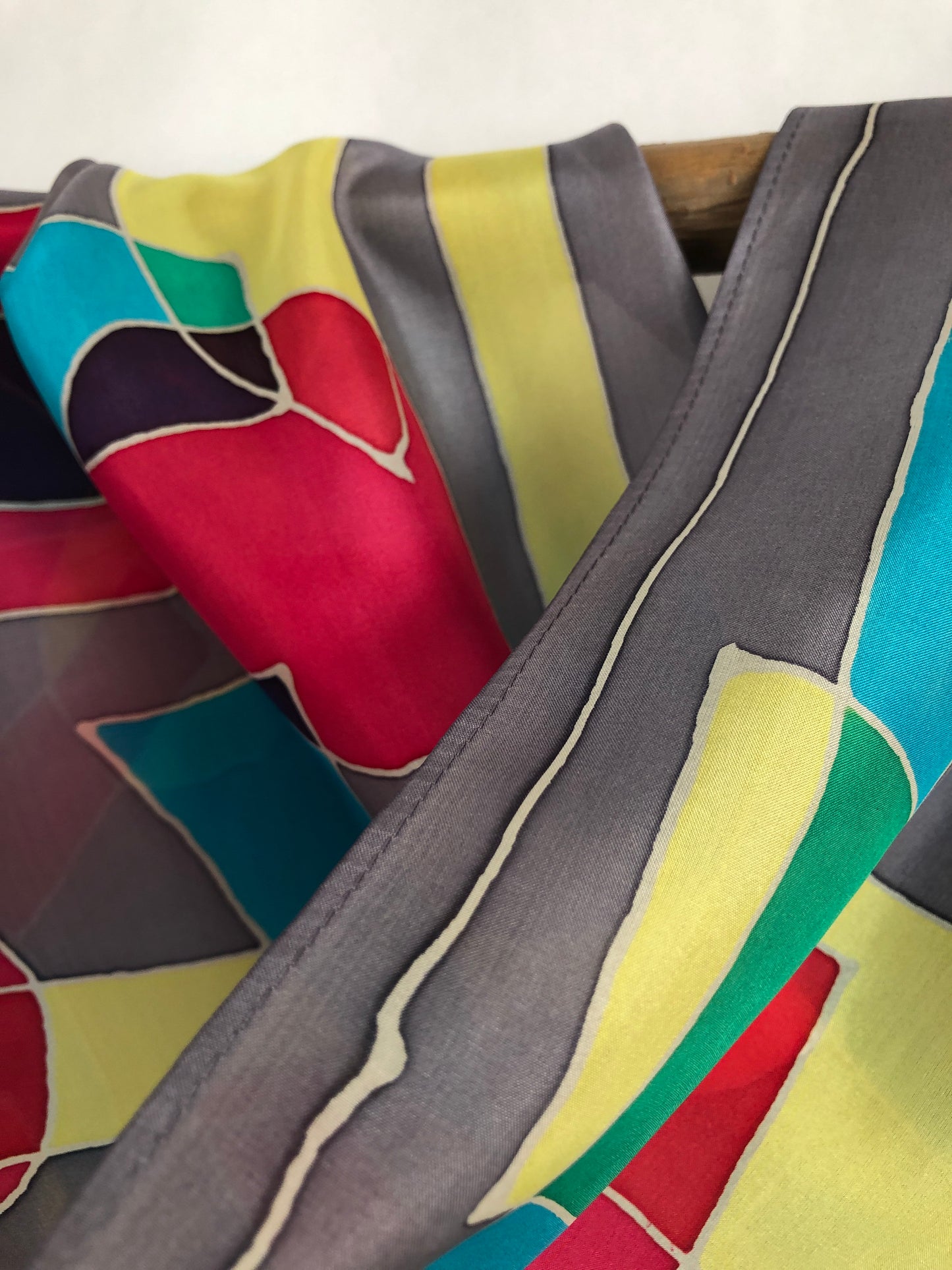 "Cubism on Gray" - Hand-dyed Silk Scarf - $125
