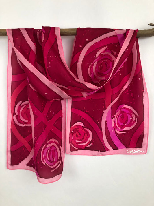 “Roses and Ribbons” -  Hand-dyed Silk Scarf - $120