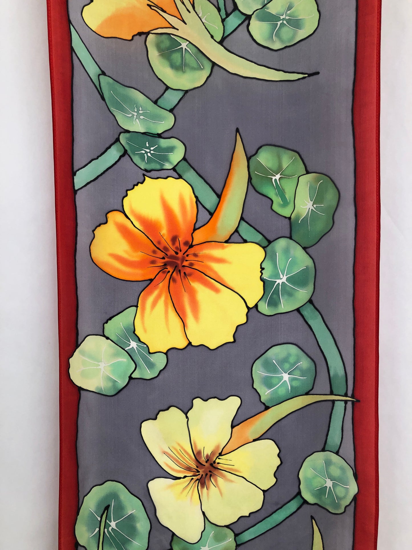 “Nasturtiums v.2" - Hand-dyed Silk Scarf - $145