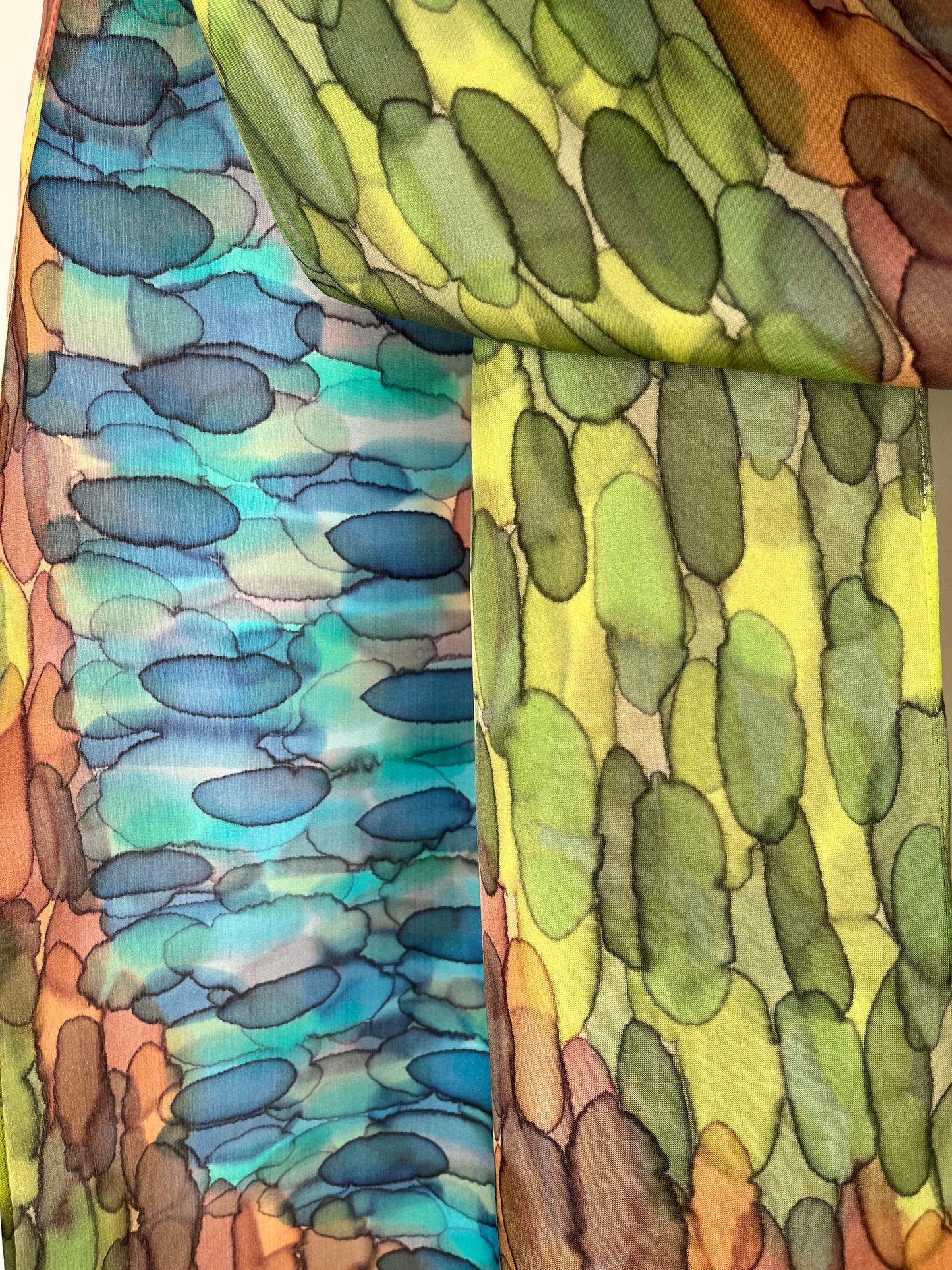 “A River Runs Through It” - Hand-dyed Silk Scarf - $130