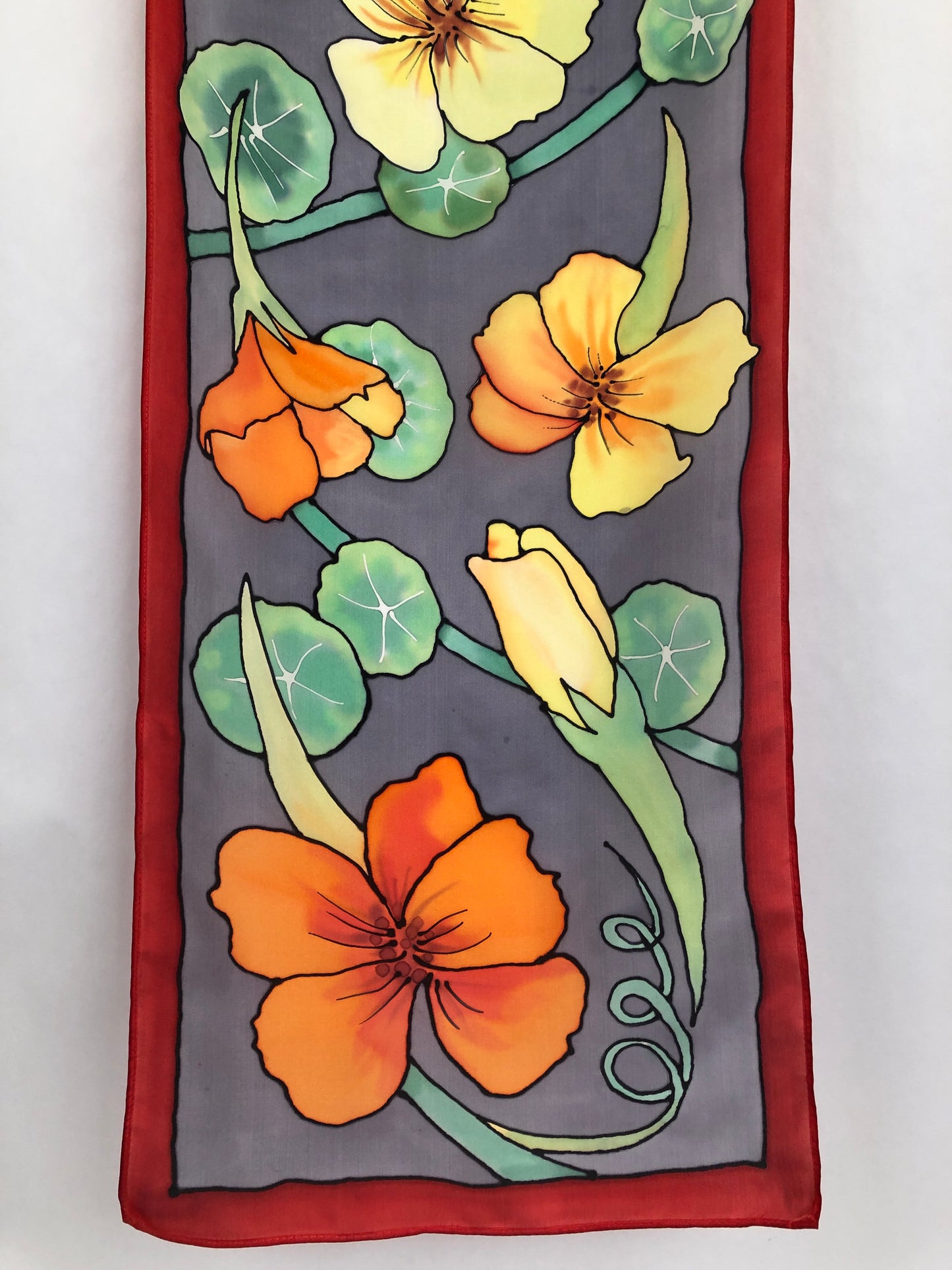 “Nasturtiums v.2" - Hand-dyed Silk Scarf - $145