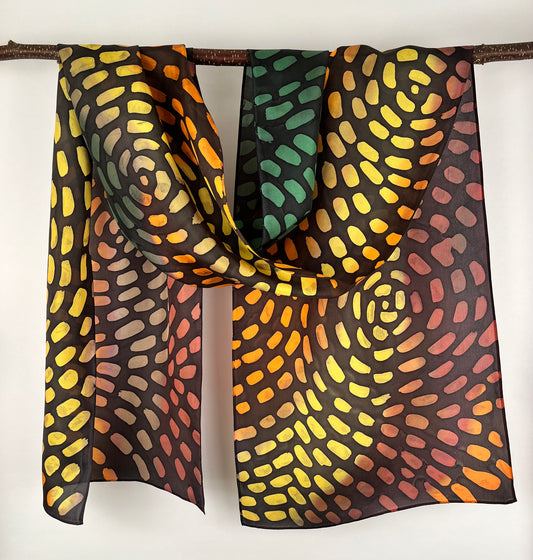 "Autumn Labyrinth” - Hand-dyed Silk Scarf - $125