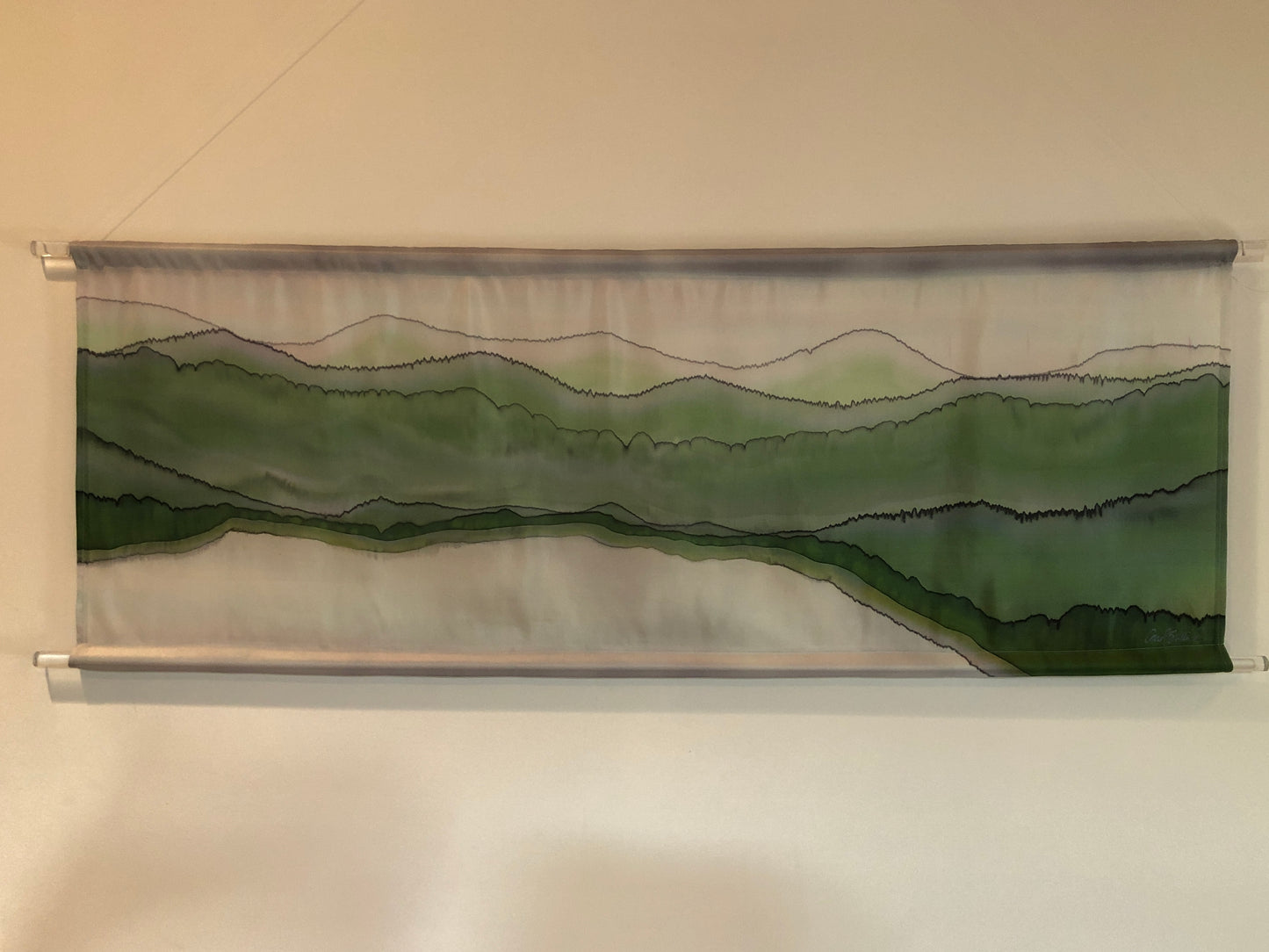 “Misty Mountain Morning" - Silk Wallhanging - $325