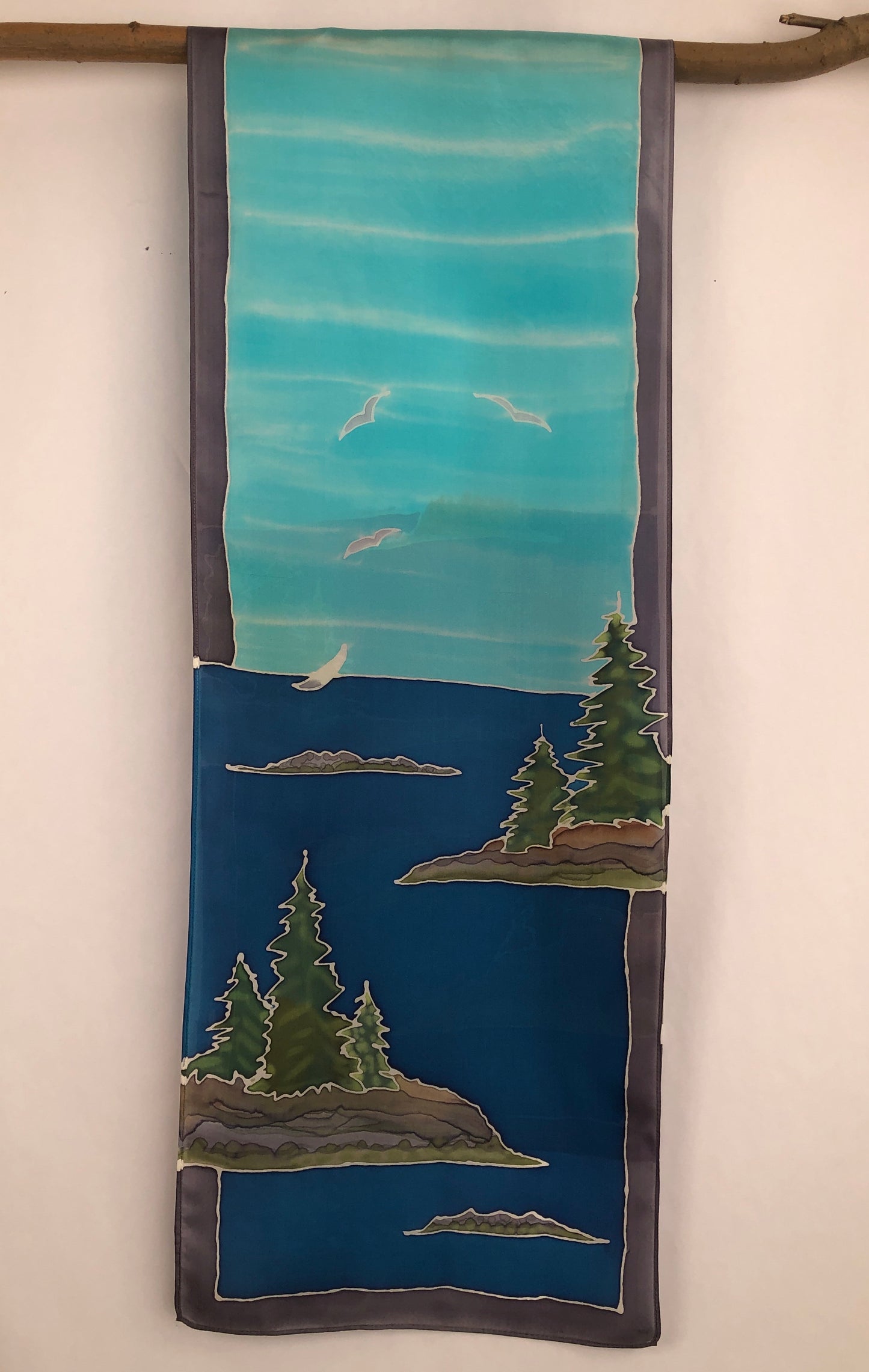 “Maine Coastal Scene v1”- Hand-dyed Silk Wall Hanging  - $135