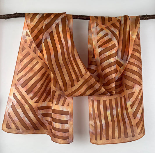 “Copper Grille" - Hand-dyed Silk Scarf - $125