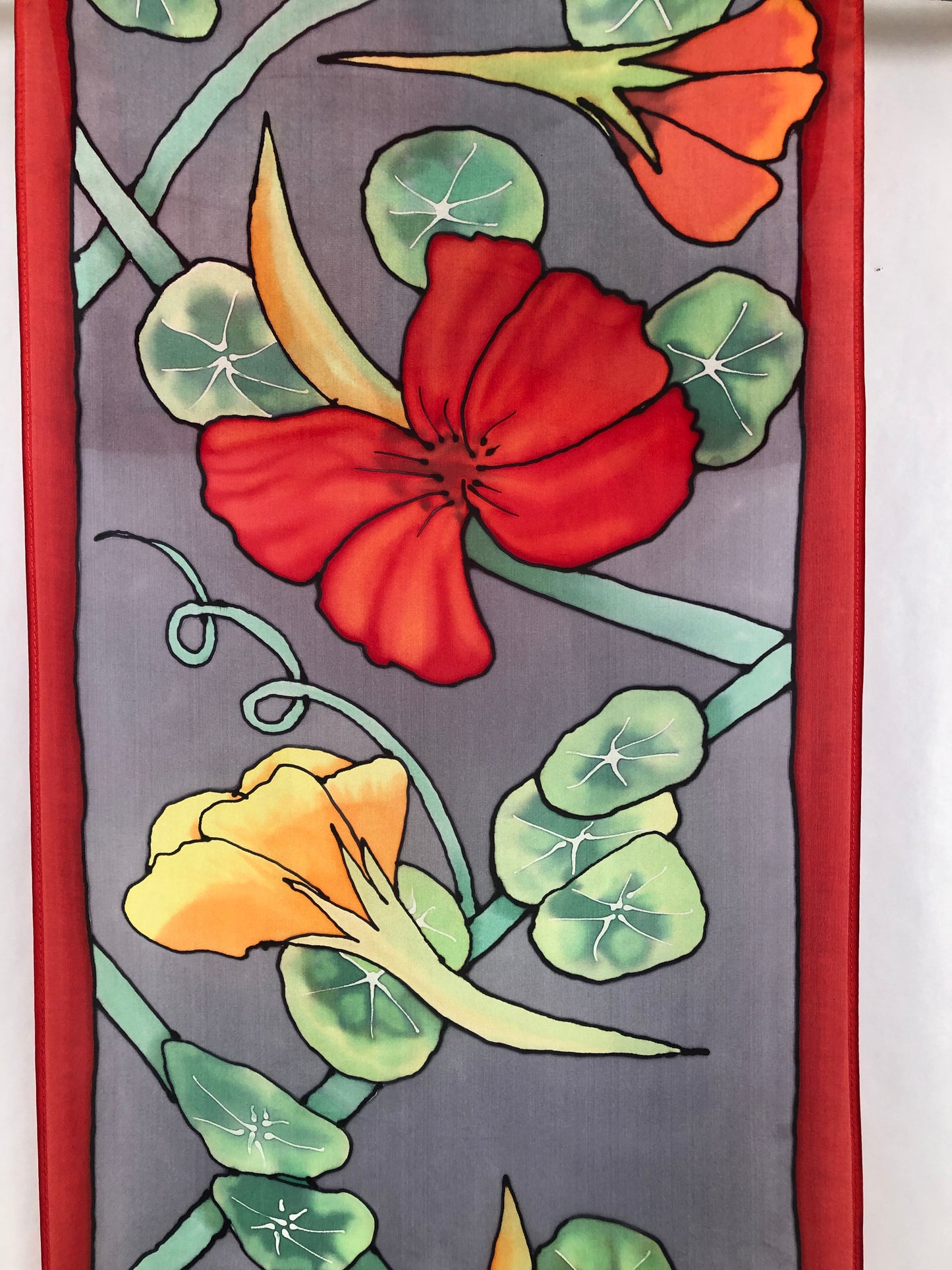 “Nasturtiums v.2" - Hand-dyed Silk Scarf - $145