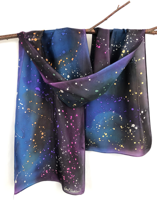 "Nebula Fantasy" Multicolored - Hand-dyed Silk Scarf - $115
