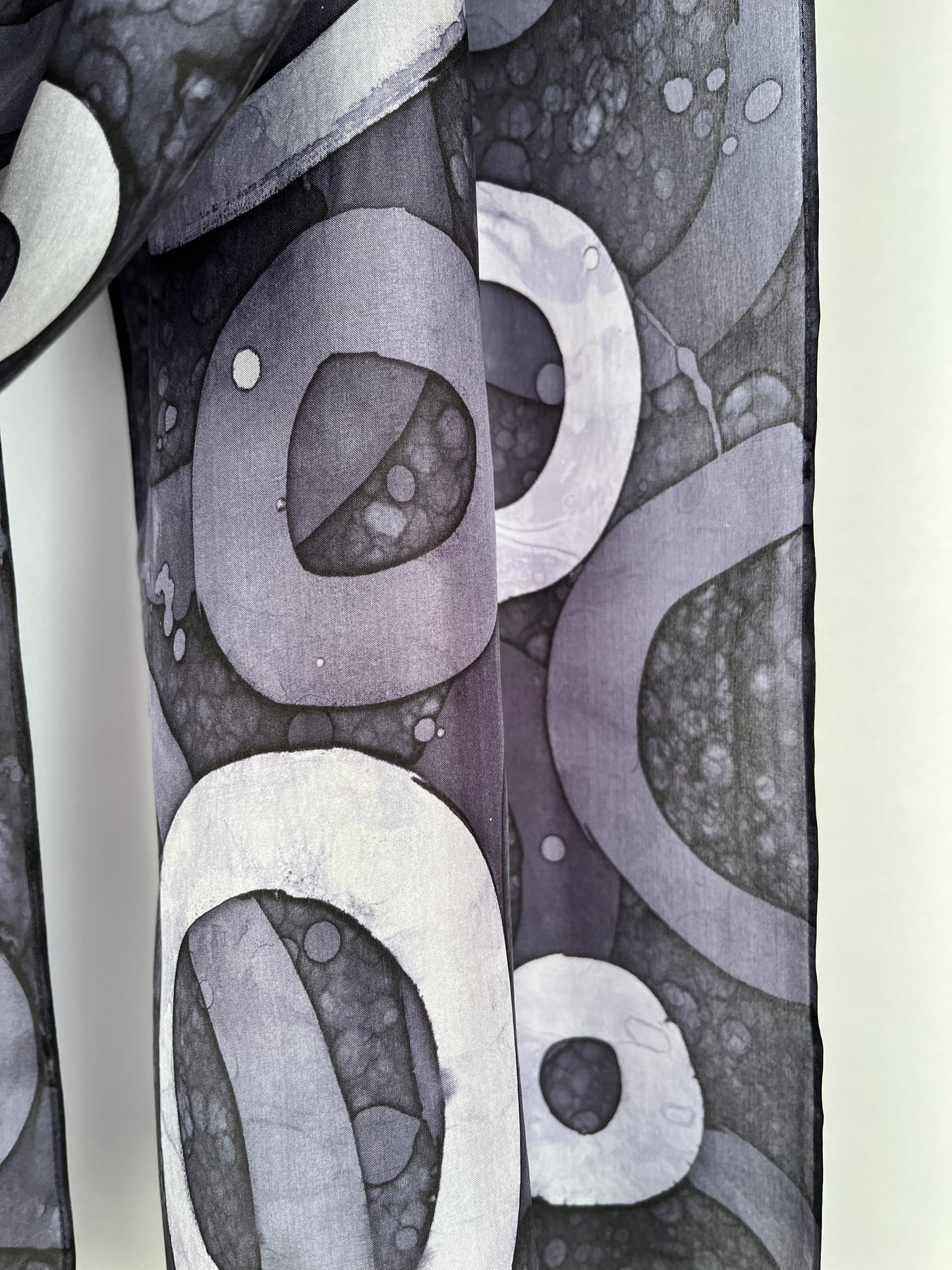 “Circles of Grey" - Hand-dyed Silk Scarf - $125