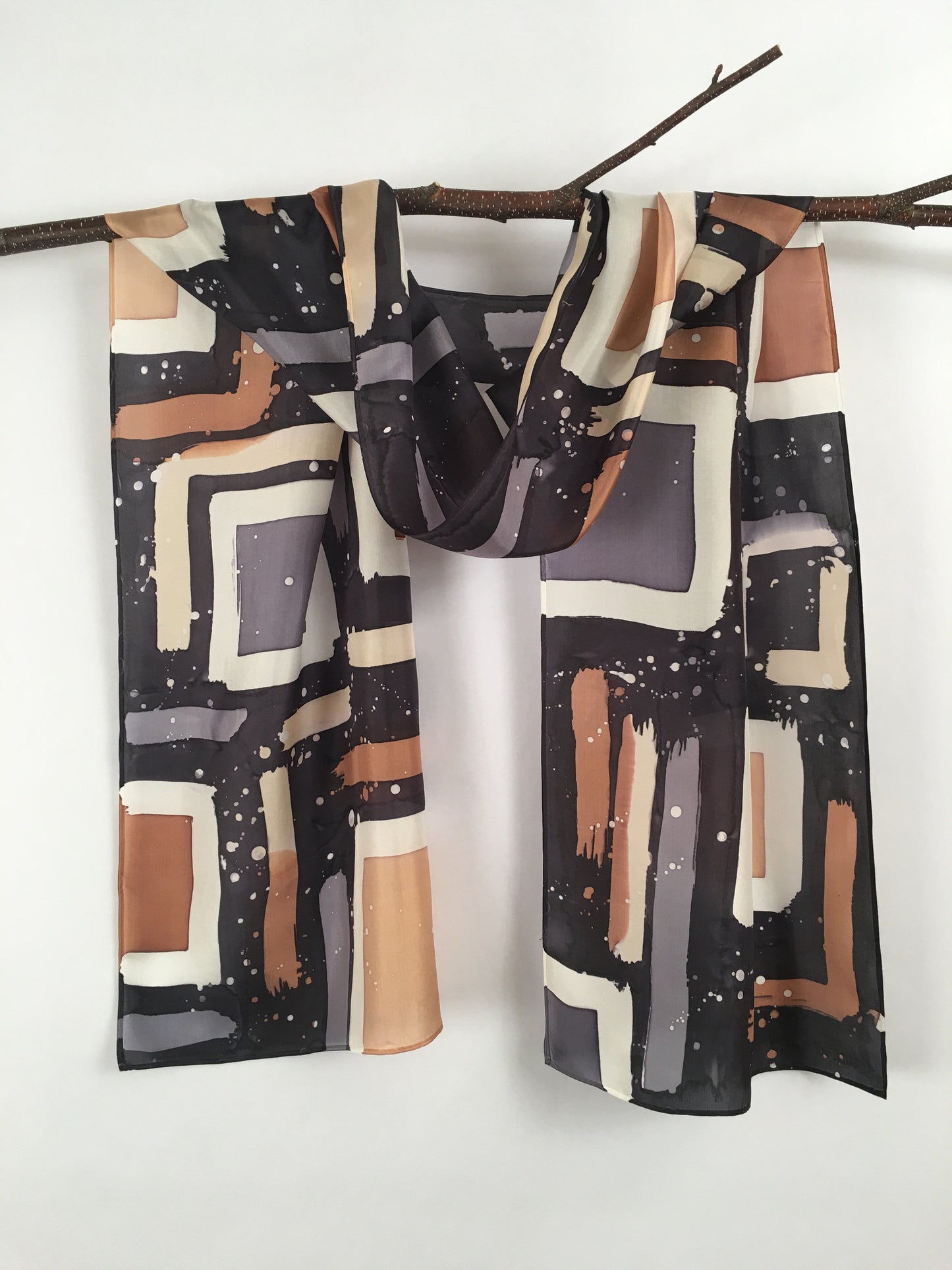 "Neutral Mod Squares" - Hand-dyed Silk Scarf - $125