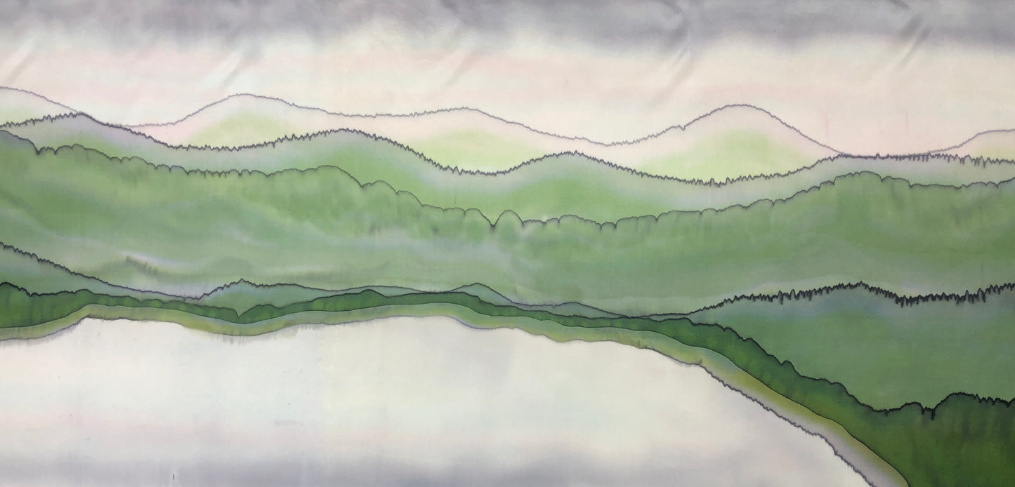 “Misty Mountain Morning" - Silk Wallhanging - $325