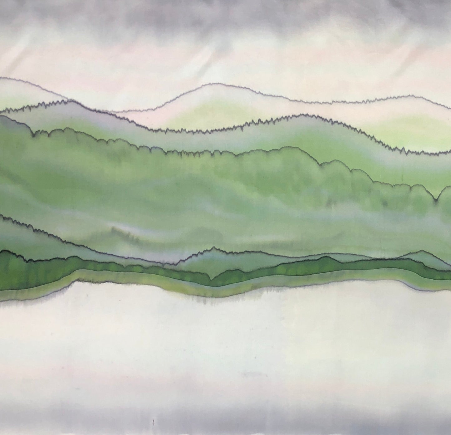 “Misty Mountain Morning" - Silk Wallhanging - $325