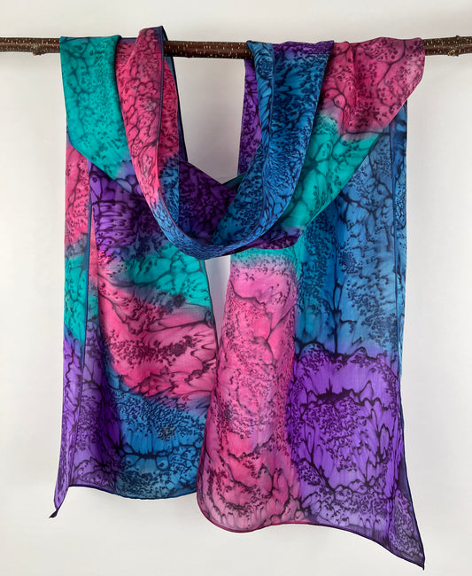 "Mermaid - Jewel Toned” - Hand-dyed Silk Scarf - $120