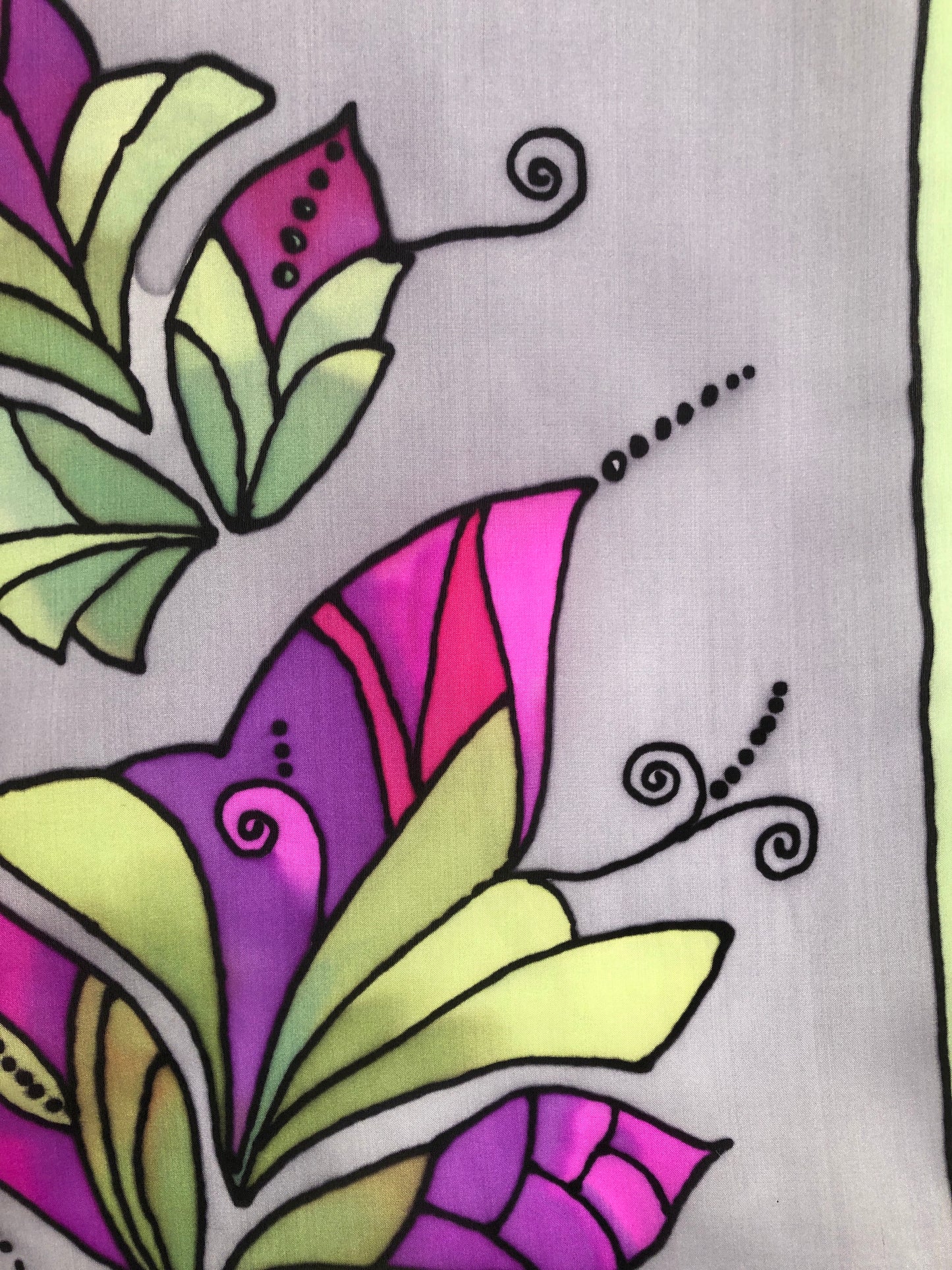 “Tropical Spring" - Hand-dyed Silk Scarf - $120