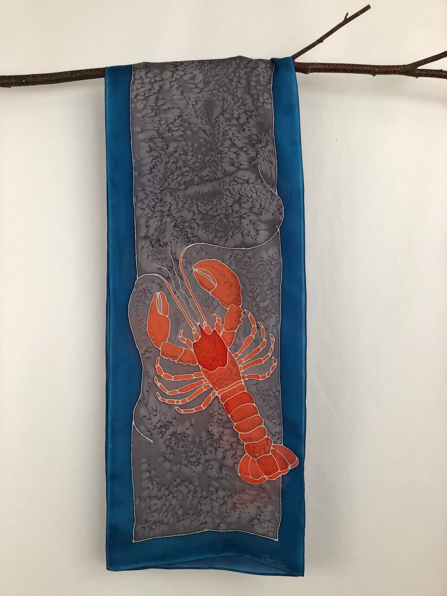 "Love Maine Lobster v1" - Hand-dyed Silk Scarf - $130