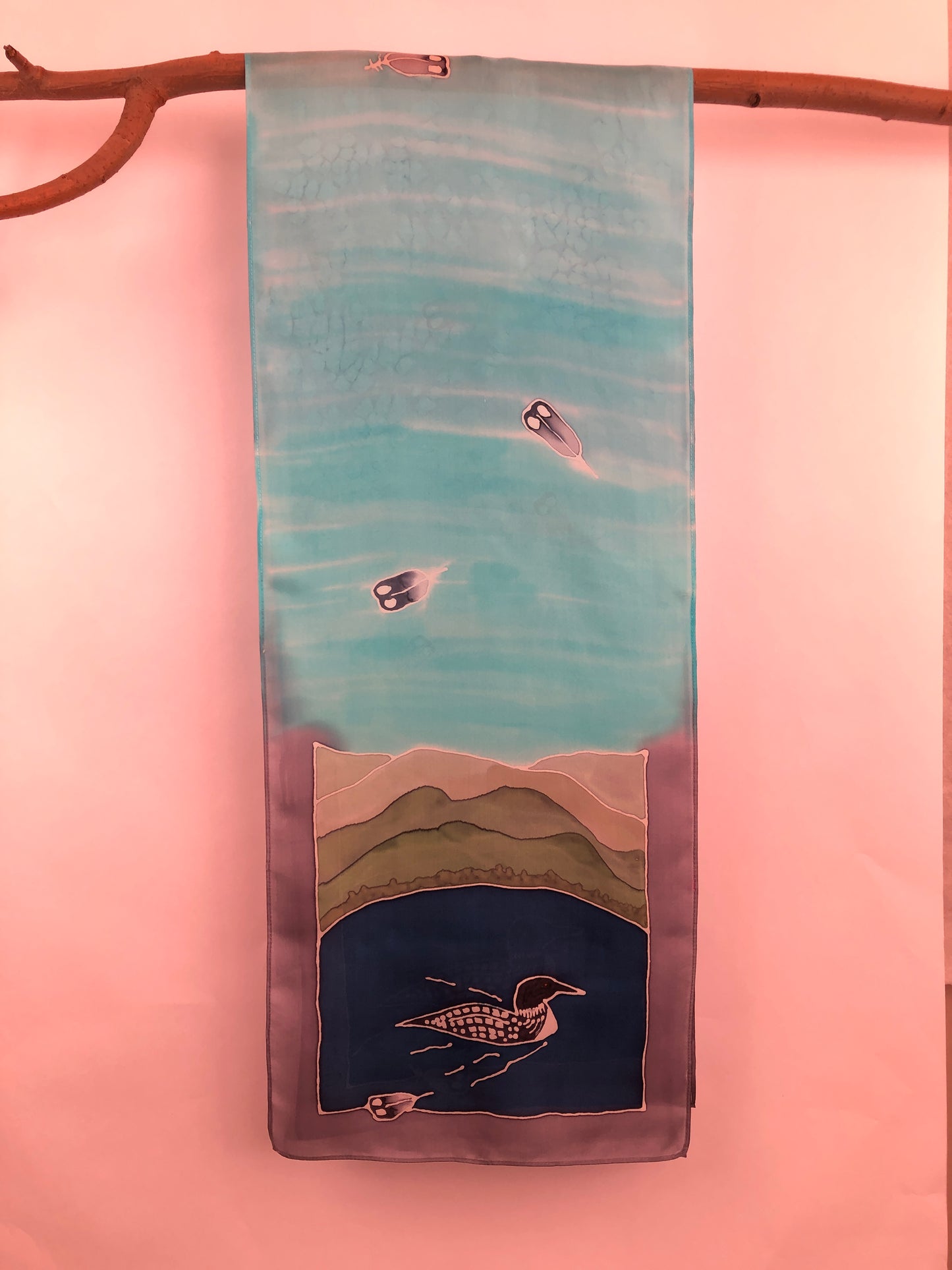 "Loons on the Lake" - Hand-dyed Silk Scarf - $125