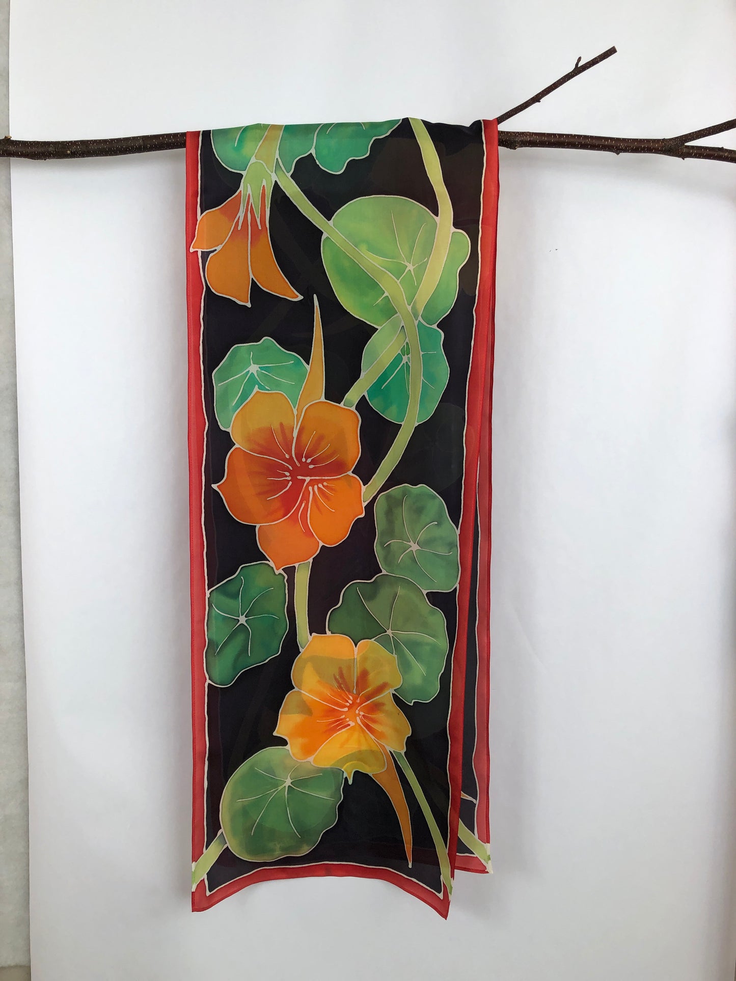 “Nasturtiums" - Hand-dyed Silk Scarf - $145